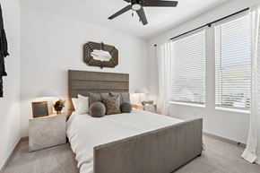 Wesley Chapel apartment for rent - A bedroom with a large bed and a ceiling fan.