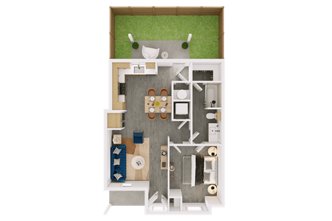 Floor plan for 1 bed, 1 bath, 714 sqft