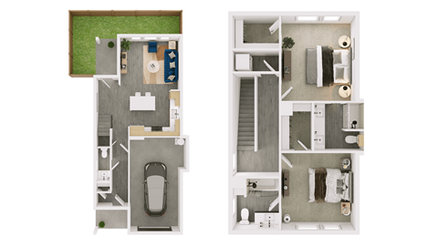 Floor plan for 2 beds, 2.5 baths, 1230 sqft