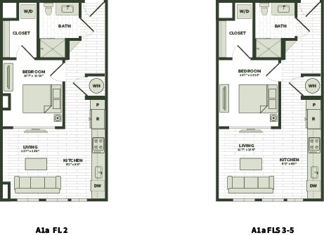 Floor plan for 1 bed, 1 bath, 510 sqft