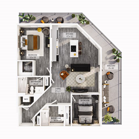 Floor plan for 2 beds, 2 baths, 1144 sqft