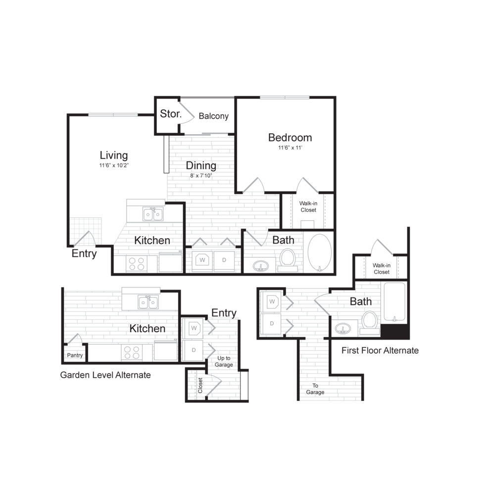 Floor plan for 1 bed, 1 bath, 615 sqft