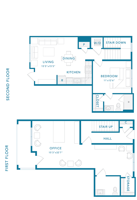 Floor plan for 1 bed, 1 bath