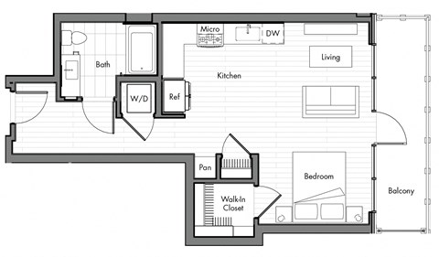 Floor plan for studio, 1 bath, 575 sqft