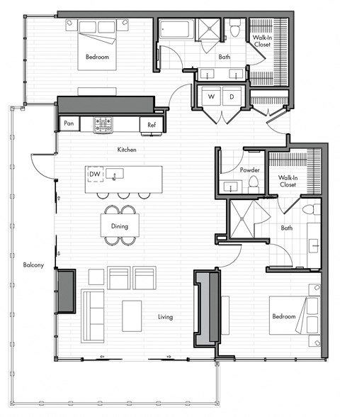 Floor plan for 2 beds, 2.5 baths, 1574 sqft