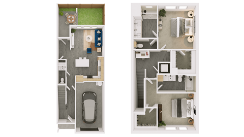 Floor plan for 2 beds, 2.5 baths, 1364 sqft