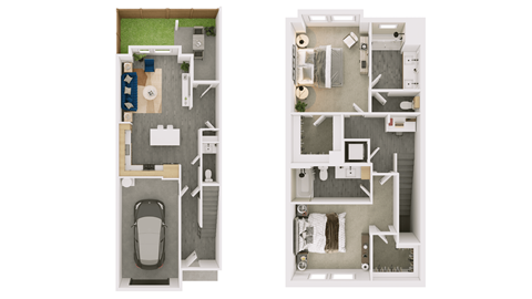 Floor plan for 2 beds, 2.5 baths, 1390 sqft