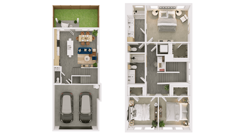 Floor plan for 3 beds, 2.5 baths, 1432 sqft