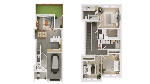 Floor plan for 3 beds, 2.5 baths, 1590 sqft