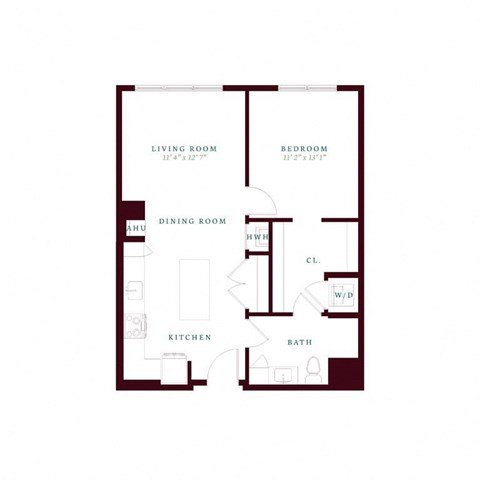 Floor plan for 1 bed, 1 bath, 780 sqft