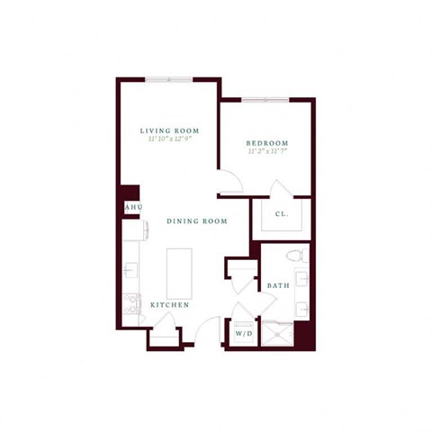 Floor plan for 1 bed, 1 bath, 788 sqft