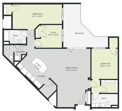 Floor plan for 3 beds, 2 baths, 1511 sqft