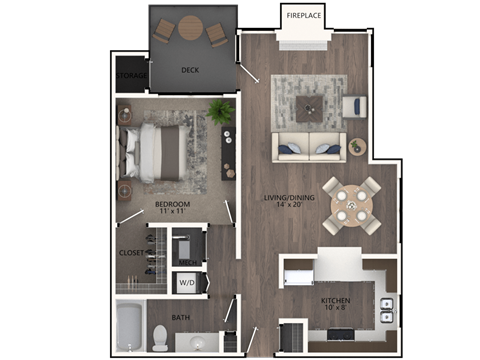 Floor plan for 1 bed, 1 bath, 780 sqft