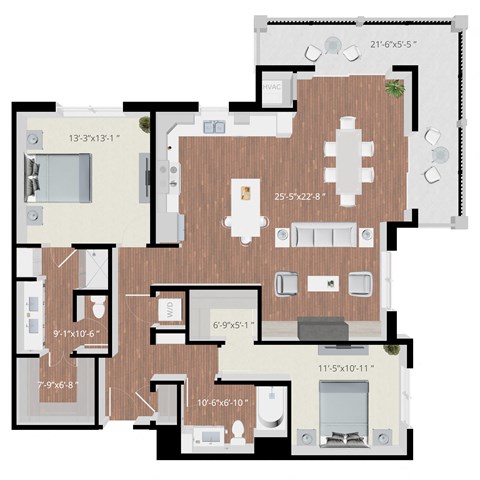 Floor plan for 2 beds, 2 baths, 1399 sqft