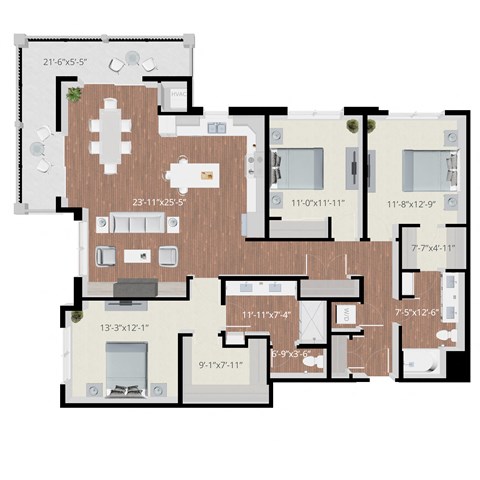 Floor plan for 3 beds, 2 baths, 1679 sqft