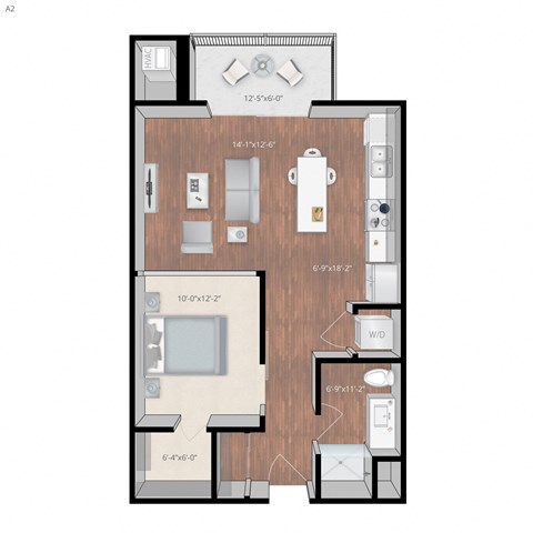 Floor plan for 1 bed, 1 bath, 675 sqft