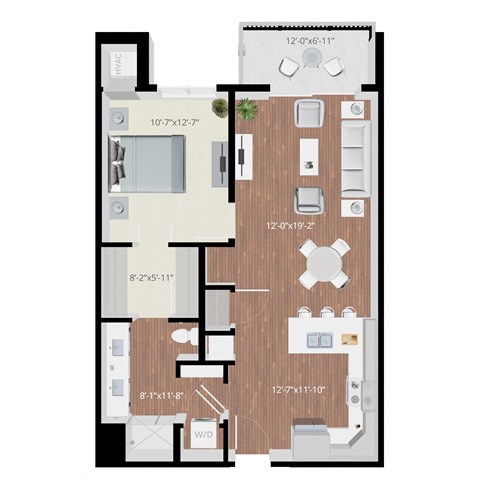 Floor plan for 1 bed, 1 bath, 794 sqft