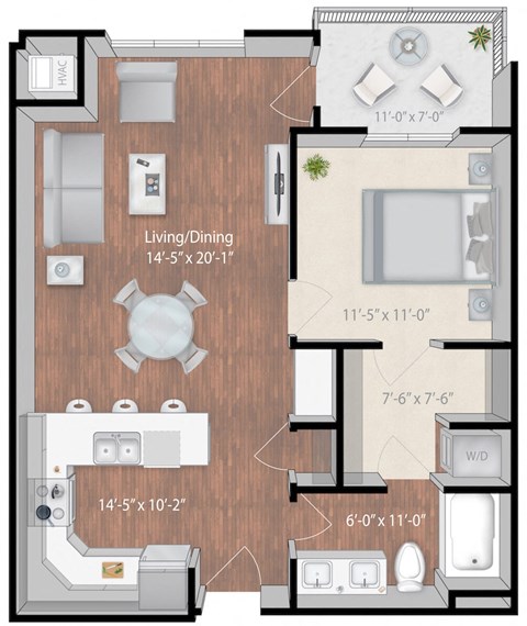 Floor plan for 1 bed, 1 bath, 812 sqft