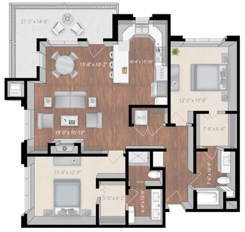 Floor plan for 2 beds, 2 baths, 1420 sqft