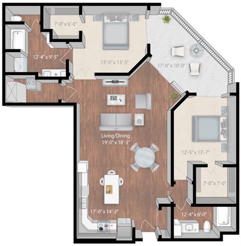 Floor plan for 2 beds, 2 baths, 1554 sqft