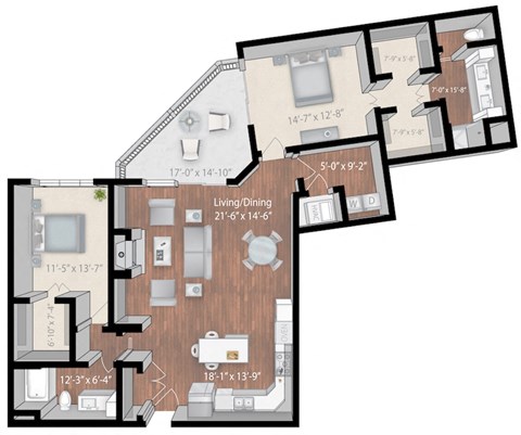 Floor plan for 2 beds, 2 baths, 1608 sqft