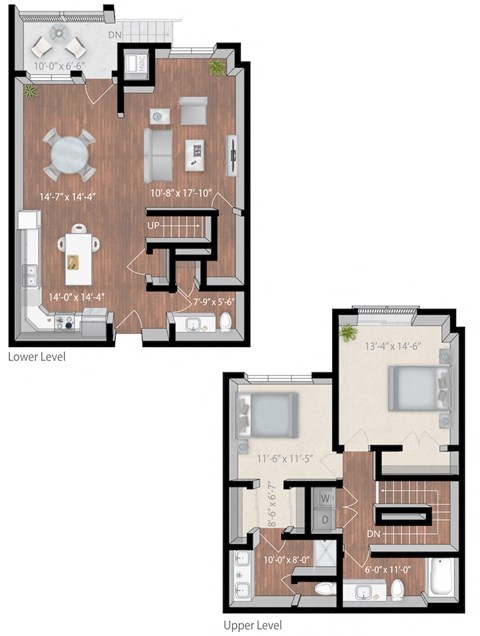 Floor plan for 2 beds, 2.5 baths, 1643 sqft