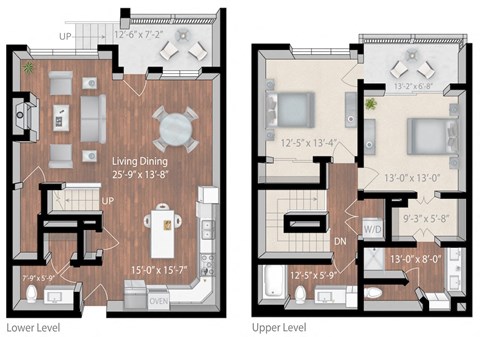 Floor plan for 2 beds, 2 baths, 1677 sqft