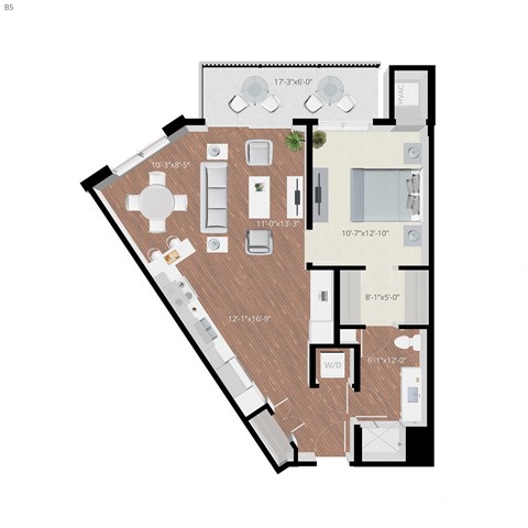 Floor plan for 1 bed, 1 bath, 787 sqft