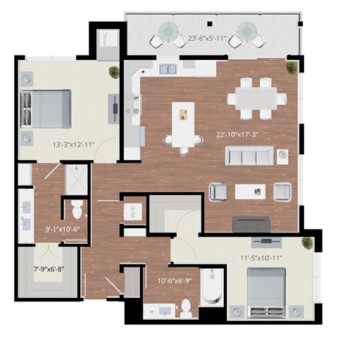 Floor plan for 2 beds, 2 baths, 1320 sqft