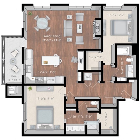 Floor plan for 2 beds, 2 baths, 1519 sqft