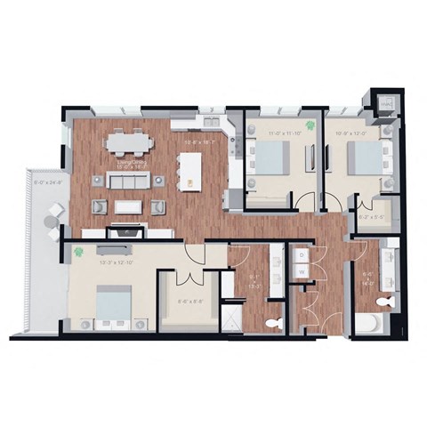 Floor plan for 3 beds, 2 baths, 1659 sqft