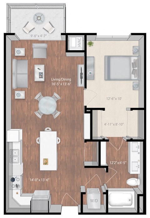 Floor plan for 1 bed, 1 bath, 786 sqft
