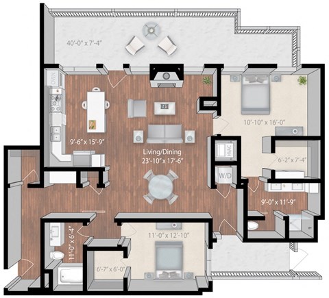 Floor plan for 2 beds, 2 baths, 1620 sqft