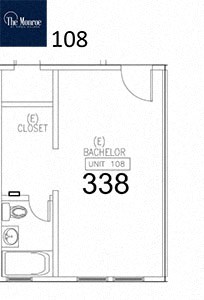 Floor plan for studio, 1 bath, 338 sqft