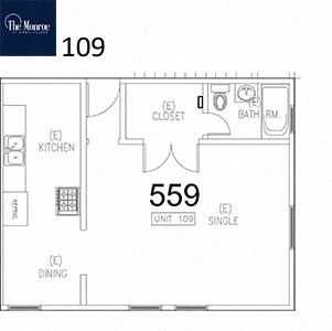 Floor plan for studio, 1 bath, 559 sqft