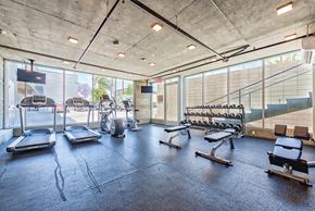 Los Angeles apartment for rent - A gym with treadmills, exercise bikes, and weight benches.