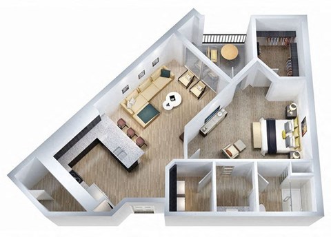 Floor plan for 1 bed, 1 bath, 871 sqft