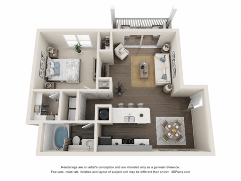 Floor plan for 1 bed, 1 bath, 820 sqft