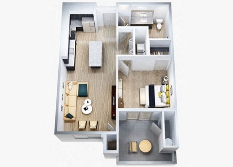 Floor plan for 1 bed, 1 bath, 786 sqft
