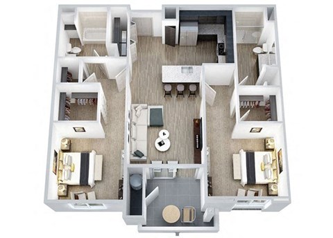 Floor plan for 2 beds, 2 baths, 1138 sqft