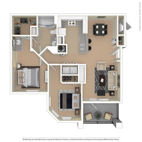 Floor plan for 2 beds, 1 bath, 1078 sqft
