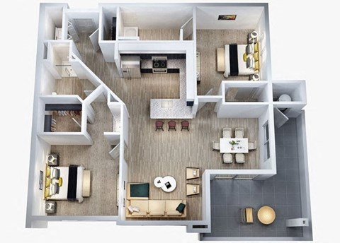 Floor plan for 2 beds, 2 baths, 1156 sqft