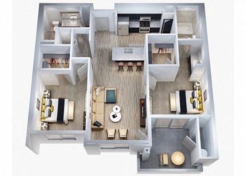 Floor plan for 2 beds, 2 baths, 1081 sqft