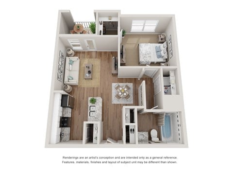 Floor plan for 1 bed, 1 bath, 691 sqft