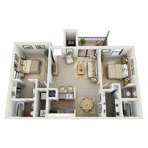 Floor plan for 2 beds, 2 baths, 1000 sqft