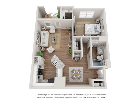 Floor plan for 1 bed, 1 bath, 890 sqft