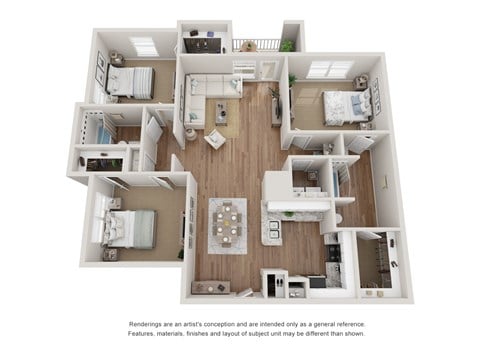Floor plan for 3 beds, 2 baths, 1491 sqft