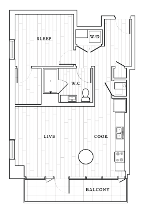 Floor plan for 1 bed, 1 bath, 822 sqft