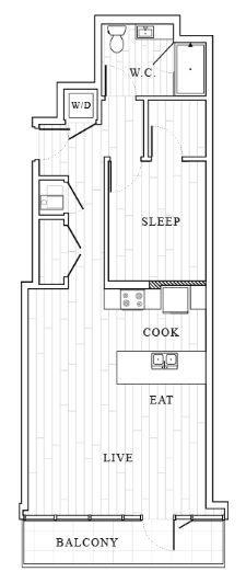 Floor plan for 1 bed, 1 bath, 801 sqft
