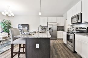 St. Peters townhouse for rent - a kitchen with stainless steel appliances and a marble counter top